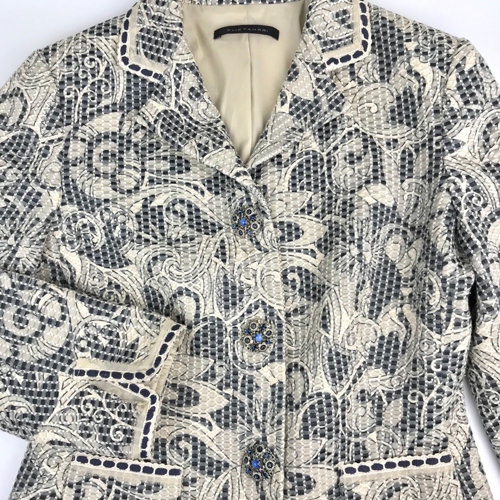 {Elie Tahari} Ribbon Crochet Jacquard Blazer - Picture 6 of 8